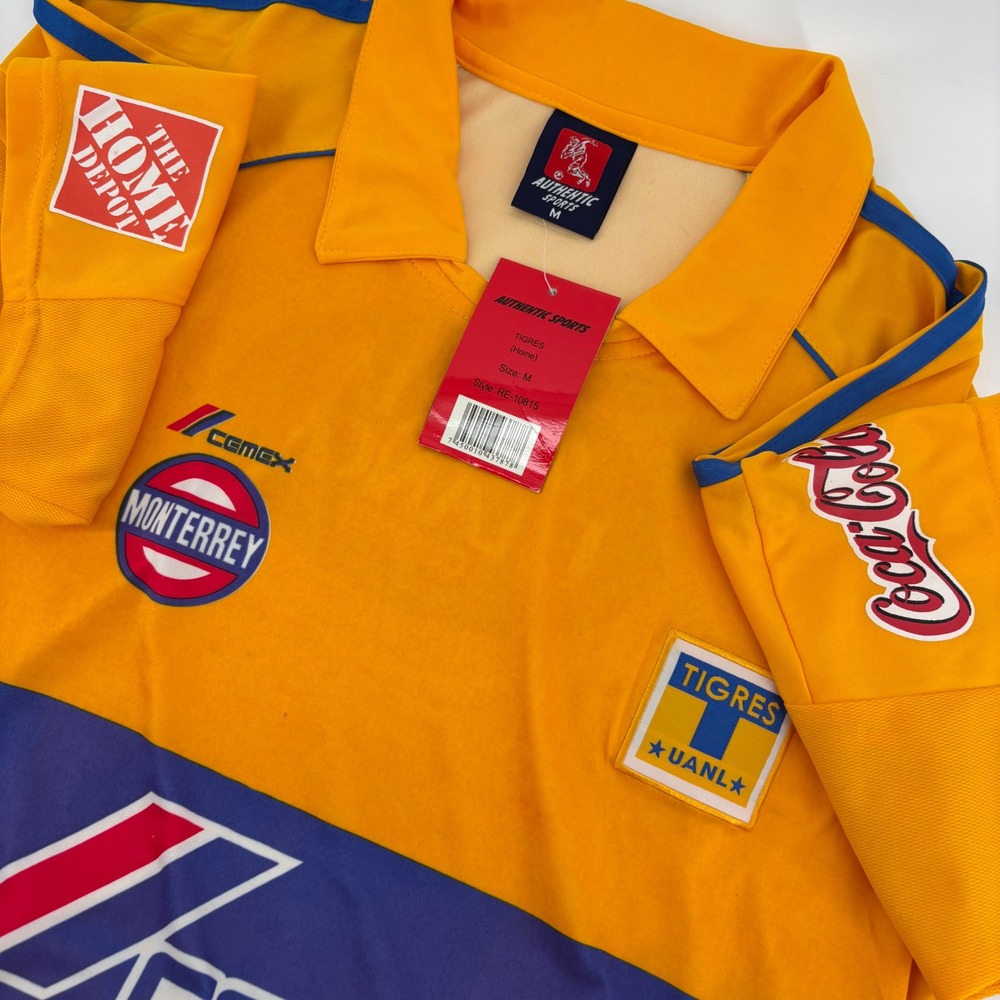 Authentic Sports Tigres UANL Jersey Mens Medium Gold NWT Home Cemex Soccer Retro